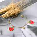 Cute Baby Girl Strawberry Round Cubic Zircon Chains Bracelets Bangles Best Friend Stainless Steel Collier Bangles